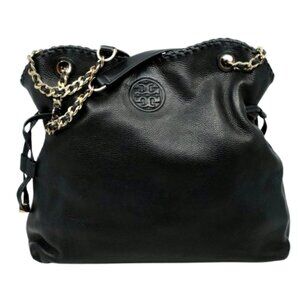 TORY BURCH~Marion~BLACK PEBBLED LEATHER SLOUCHY SHOULDER CROSSBODY BAG
